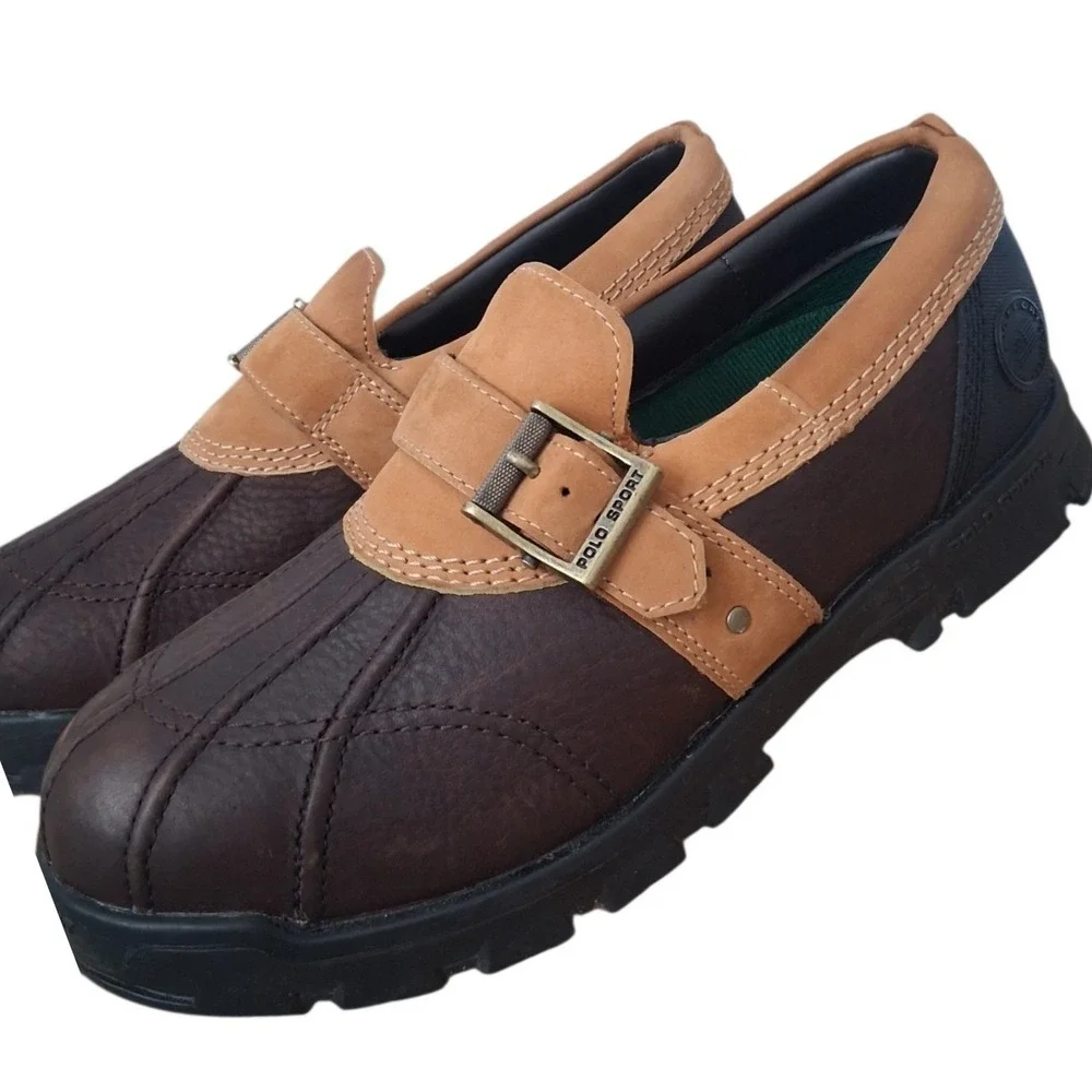 Ralph Lauren Polo Mens size‎ 9.5 Leather Chunky Lug Slip-On Comfort Preppy Shoes